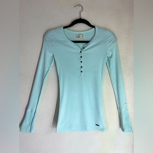 2000’s teal Hollister ribbed, floral embroidered long sleeve.